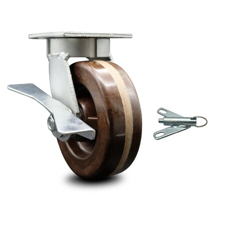 Service Caster 6 Inch Kingpinless High Temp Phenolic Wheel Caster with Brake and Swivel Lock SCC-KP30S620-PHRHT-SLB-BSL